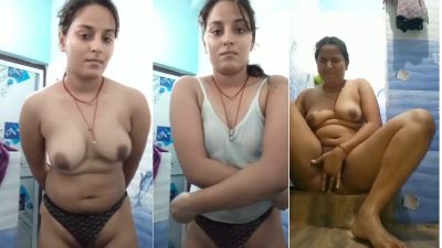 Desi horny bhabhi strips naked in bathroom pussy fingering nude selfie sex mms