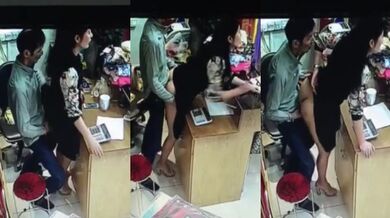 Sexy sales girl ki chikni chut khade khade choda dukaan ke andar owner ne cctv video
