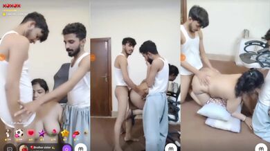 Pakistani Wife Live Threesome Fucking with Cuckold Husband and Her Brother